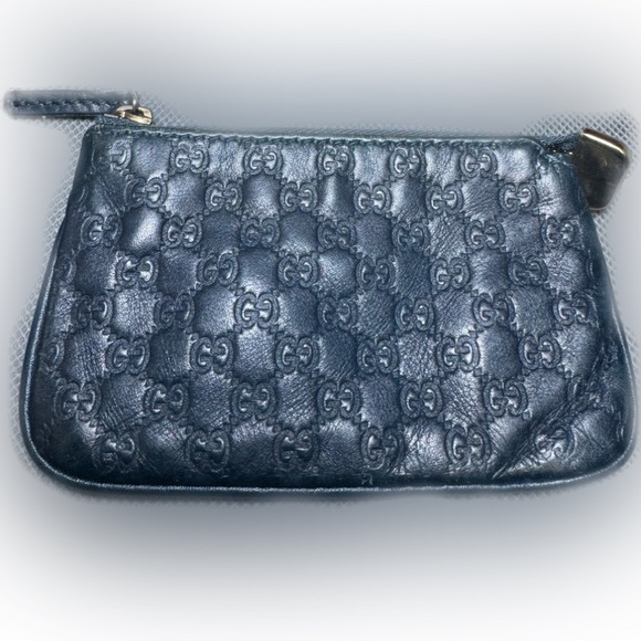 Auth GUCCI Navy Guccisima Zip Coin Purse Key Chain Excellent Preloved Pouch - Picture 1 of 12